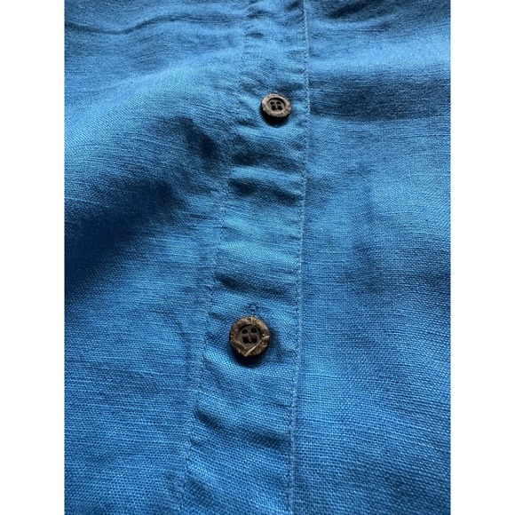 Chicos Women's Blue Blouse Size 0 Small 3/4 Sleeve Button Up Tie Front 100%Linen - Picture 5 of 7